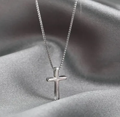 Tiny Cross Pendant 925 Sterling Silver Chain Necklace Womens Jewellery Gifts UK • £3.29