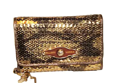 ELLIOTT LUCCA GIFTS IPhone Folio Wristlet NEW Oro Sequin Tri Fold Wallet 105323 • $15