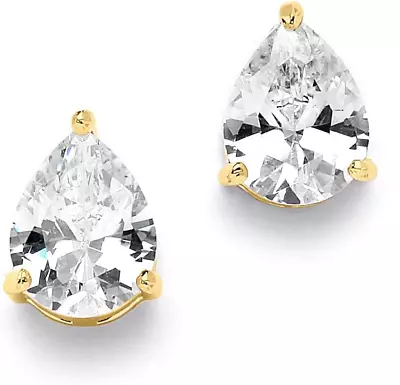 Gold Cubic Zirconia Stud Earrings Pear Shape CZ Crystal 2 Carat Imitation Diam • $34.99