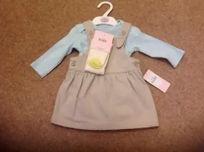 Marks And Spencer Baby Girl Pinafore Dress Top And Tights Age 3-6 Months Bnwt • £10