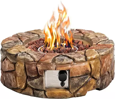 Giantex Gas Fire Pit 28 Inch 40000 BTU Propane Fire Pit Outdoor W/Natural Ston • $323.99