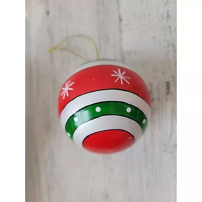 Red Green Striped Snowflake Ball Ornament Xmas Decor • $6.07