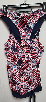 Amoena Two Pc Bathing Suit Swimwear Mastectomy Pockets Blue Red Shaping 8B • $27