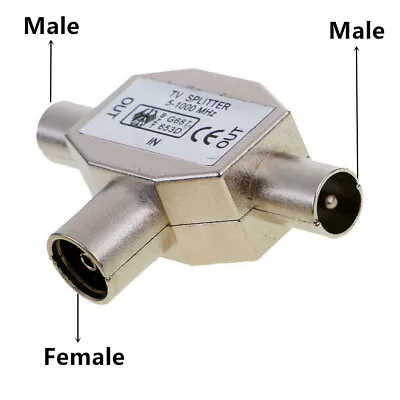 $5.99 • Buy T06 2Way PAL TV Aerial Coaxial Antenna Signal Splitter Indoor Passive Metal