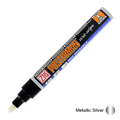 Zig Posterman Wet Wipe Marker - Medium - Metallic Silver (Pack Of 12) • £33.12