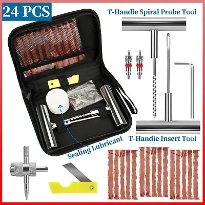 24X Heavy Duty Tire Flat Repair Kit DIY Punctures Flat Car Motorcycle Plug Patch • $18.99