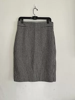 J Crew Womens Wool Blend Houndstooth Pencil Skirt Black White Lined Size 8 • $13.79