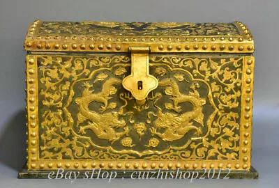 11  Old China Copper 24k Gilt Gold Qing Dynasty Dragon Beast Chest Jewelry Box • $1722.60