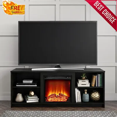 Fireplace 65  TV Stand W/ Adjustable Shelf Media Storage Heat 400 Sq Black Oak • $155.32