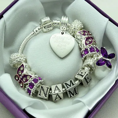 ENGRAVED Jewellery For Women Girls Purple Bracelet Personalised Christmas Gifts • £13.49