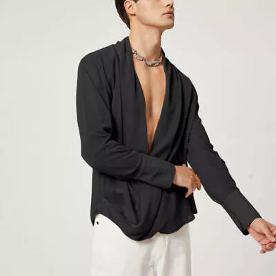 Mens Sexy V Neck Shirts Long Sleeve Hippie Casual Muscle Party Blouse Tee Tops • $18.44