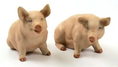 Set Of Two Vintage Royal Crown Ceramic Realistic Pink Sitting Pig Figurines  • $26.35