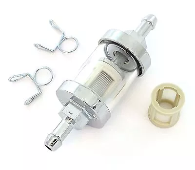 Universal Motorcycle Clear Glass & Metal Fuel Filter - 1/4  - Gas Petrol Screen • $12.95