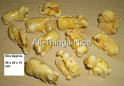 £100 • Buy 12 Chinese Zodiac HOROSCOPE 30mm Netsuke Bone Art Bead Charms Jewellery Findings