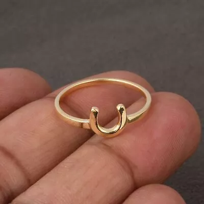 Pure 9k Gold Lucky Horseshoe Ring Thin Band Ring Birthday Gift For Her • £161.57