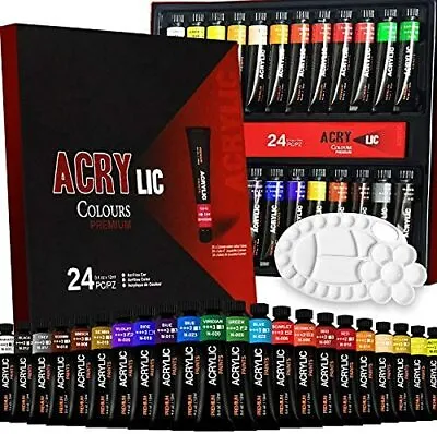 Acrylic Paint Set With Palette Non-Toxic Acrylic Paints For Canvas Painting 24p • £10.96