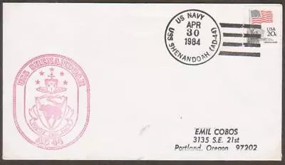 USS Shenandoah AD 44 April 30 1984 Rubber Stamped Cachet • $3.50