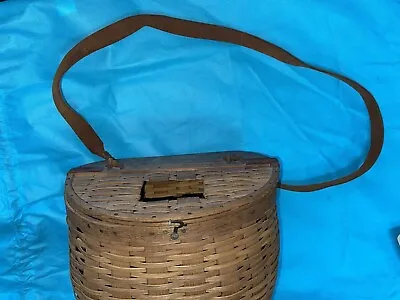 Antique Wicker Fly Fishing Trout Fish Creel Basket Primitive  Split Maple • $140