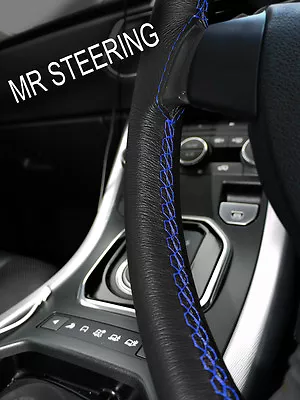 Fits Mitsubishi L200 Strada True Leather Steering Wheel Cover Blue Double Stitch • $32.32