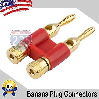 4 Pack 4mm Gold Dual Banana Plugs Screw Type Speaker Wire Cable Connector RED • $12.99