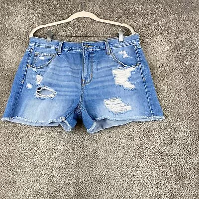 Mossimo Boyfriend Midi Shorts Women's 8/29 Blue 5-Pocket Whisker Distressed • $15.38