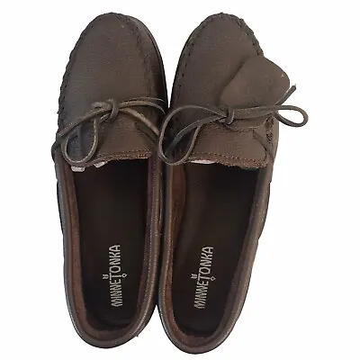 Minnetonka Moccasins Womens  11.5 Brown Genuine Moose Leather Slippers • $38.41