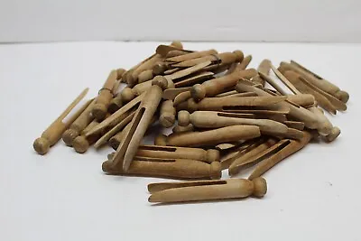 Vintage Wooden Clothes Pins Round Flat Top Lot Of 45 For Clothes Or Crafts • $8.99