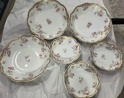 6 Vintage Haviland Limoges France Dessert Bowls Plates 5” & 7.5” Pink Flowers • $50