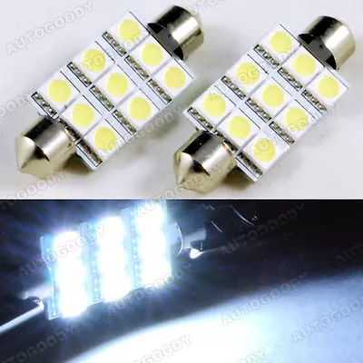 2 White LED Bulbs 41mm Festoon 9-SMD 5050 Dome Map Trunk Light • $10.98