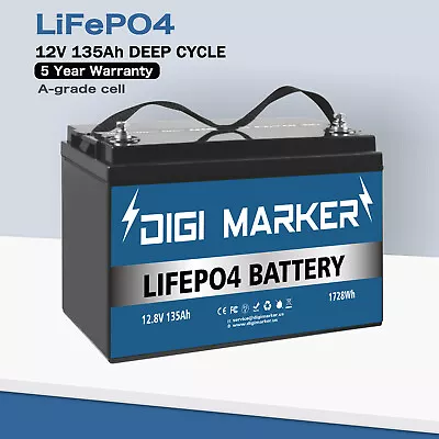 12Volt 135AH LiFePO4 Lithium Ion Battery Deep Cycle Rechargeable Solar Mini Size • $589