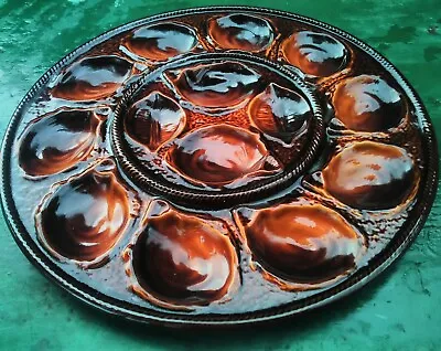  Antique French Saint Clement Majolica Oyster Serving Platter Rich Sienna Brown • $149