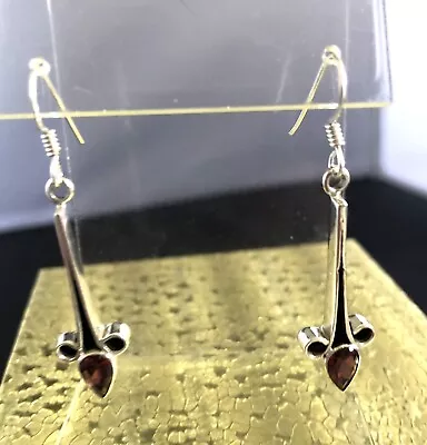 Vintage Garnet Sterling Silver Dangle Earrings  • $15.50