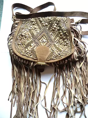 £12 • Buy Brown Suede Leather Ladies Boho Hippy Crossbody Bag Fringed Tassel Beads Est1969