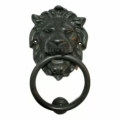 7.5  Large Regency Lions Head Solid Brass Door Knocker Matte Black • $59.99