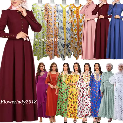 Abaya Muslim Kaftan Women Long Sleeve Maxi Dress Dubai Gown Islamic Abayas Robes • $59.48