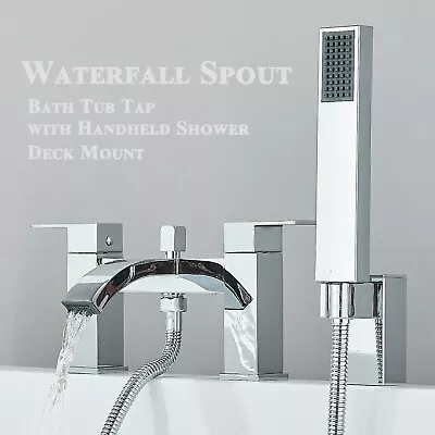 Chrome Bathroom Bath Taps With Shower Waterfall Tub Filler Mixer Taps Deck Mount • £50