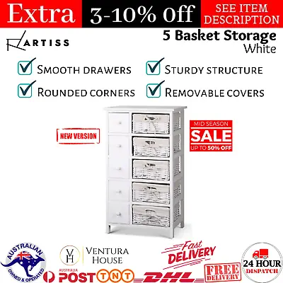 $120.49 • Buy Artiss Chest Of Drawers Bedside Tables Dresser 5 Basket Storage Cabinet Tallboy