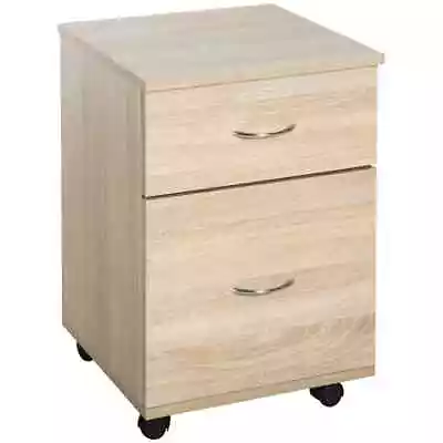 Oak Wooden Mobile File Cabinet 41x39x58cm 2 Drawers Office Side Table • £49
