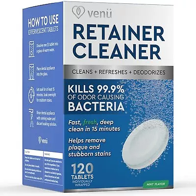 $14.99 • Buy Retainer Cleaner 120 Denture Cleaning Tablets Stain Cleanser Plaque Remover