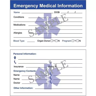 Emergency Medical Information Id Card I.C.E Card Medical Alert Card  • $1.99