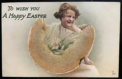 Vintage Victorian Postcard 1901-1910 To Wish You A Happy Easter- Girl In Egg • $8