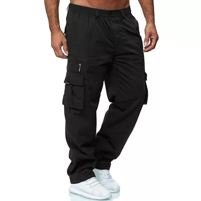 Mens Stretch Cargo Combat Work Pants Multi Pockets Elastic Waist Trousers New • $22.89