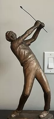 Vtg. AUSTIN SCULPTURE Male Golfer Bronze Colored Carved Heavy Statue 19.5” • $55