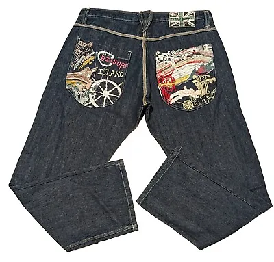 VTG Y2K Artful Dodger Men's Jeans 34M (36x32) Embroidered Red Sea Bishops Island • $79.95