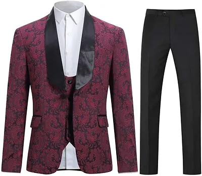 Boyland Mens 3 Piece Tuxedos Slim Fit Floral Vintage Groomsmen Wedding Suit Outf • $192.53