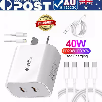 Dual USB C Fast Wall Charger Type C To C Cable Power Adapter For IPhone Samsung • $8.99