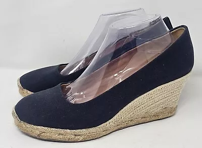 J. Crew Seville Espadrille Wedges In Canvas  Navy Blue Women's Sz 10 • $39.99