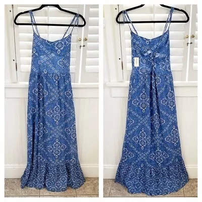 Aeropostale NWT Blue & White Bandana Print Spaghetti Strap Maxi Dress Sz Medium • $39