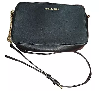 Michael Kors Jet Set Black Leather Gold Chain Crossbody Purse Bag • $41.25