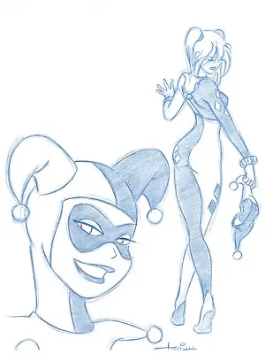 Harley Quinn Convention Blue Line Sketch By Batman Animator - Art Drawing • $76.43